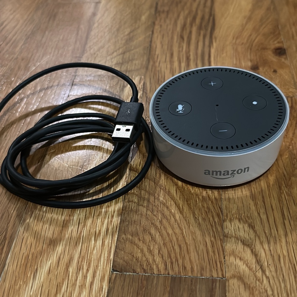 Amazon Echo Dot in Black and Gray with USB Cable